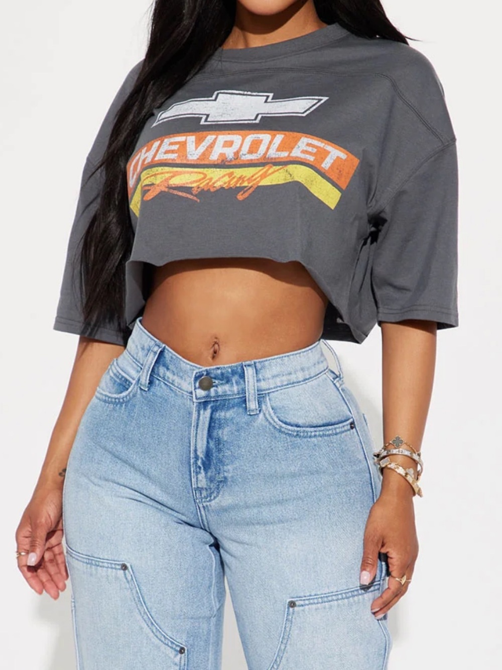 Fashion Nova Gray Chevrolet Racing Crop Top